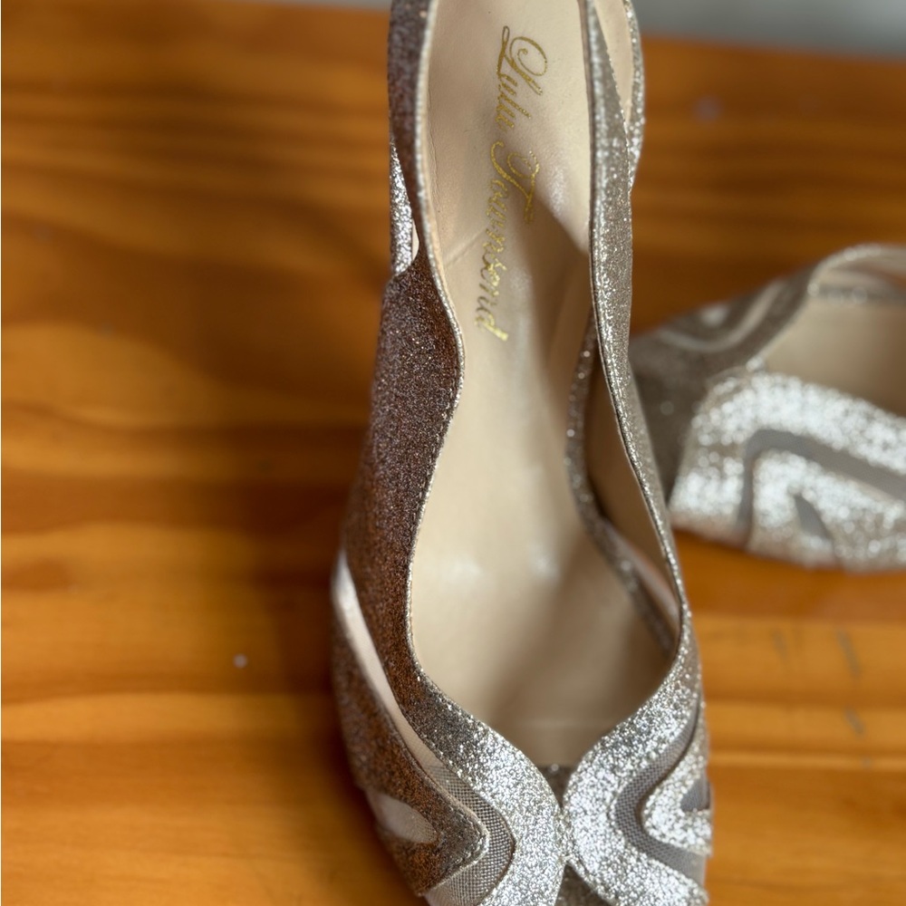 Lulu Townsend Silver Glitter Heels with Peep-Toe Design - Picture 4 of 6